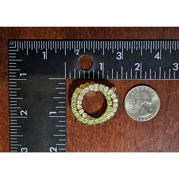 Vintage Unsigned Gold Tone - Rhinestone - Uranium Glass Double Halo Brooch - Picture 8 of 8